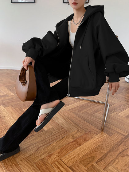 Hong Shirt Heavy Sweater Women's High-end European Sweater Cardigan Spring and Autumn Loose Slimming Couple Hooded Sweater Jacket