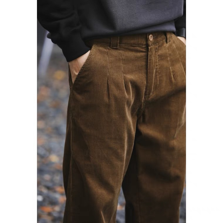 Corduroy Pants Men's Autumn and Winter Loose Fashionable American Style Tooling Pleated Antique Japanese Style Retro Casual Straight Pants Men's