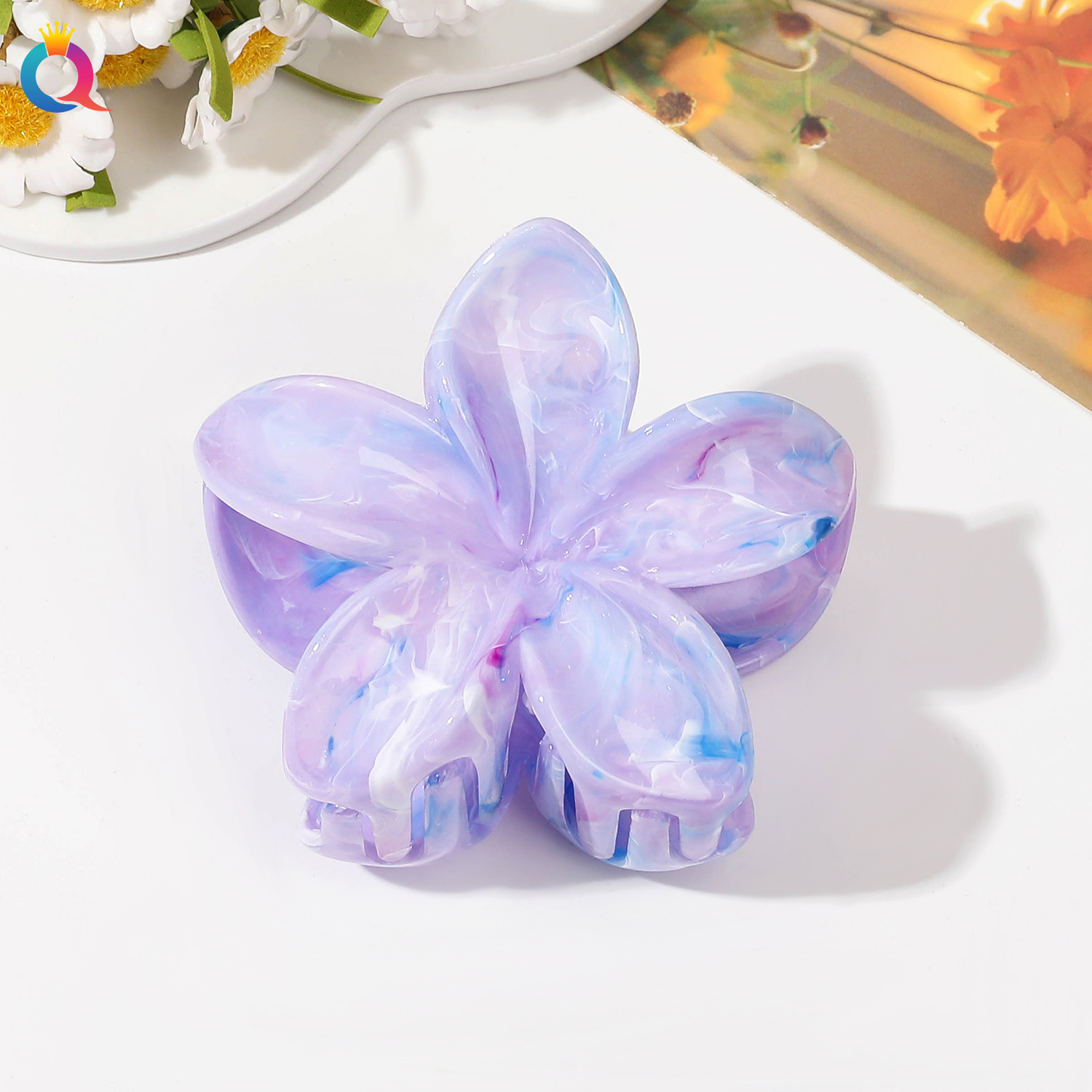 Qiyue cross-border marble pattern flower catch clip large egg flower hair clip plate hair shark clip hair catch hair accessories wholesale_voghion.com