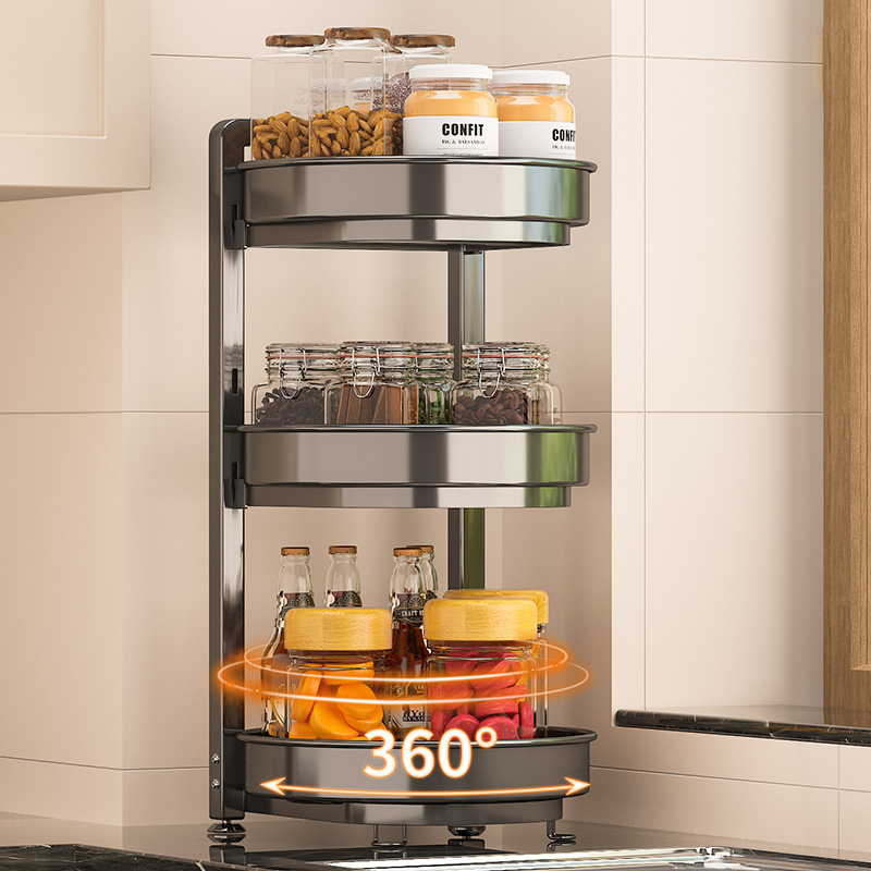 Rotating Seasoning Storage Rack Kitchen Condiment Shelf Household Daquan Countertop Oil Salt Sauce and Vinegar Storage Rack Supplies