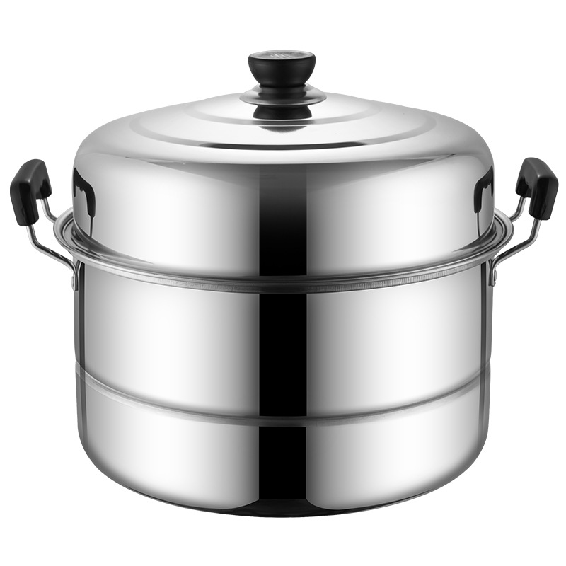 Thickened Stainless Steel Double-Layer Steamer Household Large Soup Pot Steaming Steamed Fish Pot Induction Cooker Gas Stove Pot Wholesale
