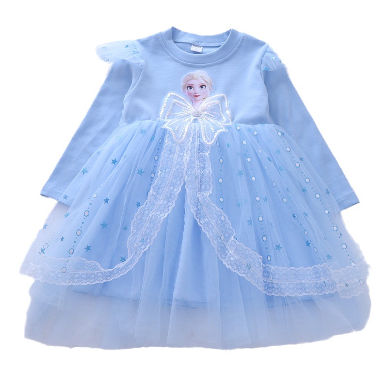 ELSA24 spring new girls' dress ice and snow princess dress lace pettiskirt birthday dress