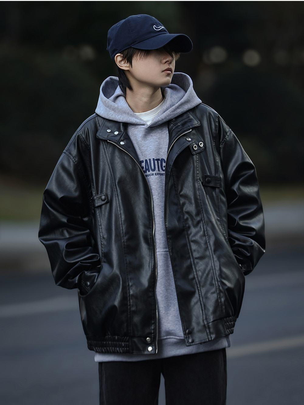 Spring and Autumn American Retro Aviator PU Leather Jacket Men's and Women's Duffy Handsome Fashionable Loose Collar Leather Jacket Top