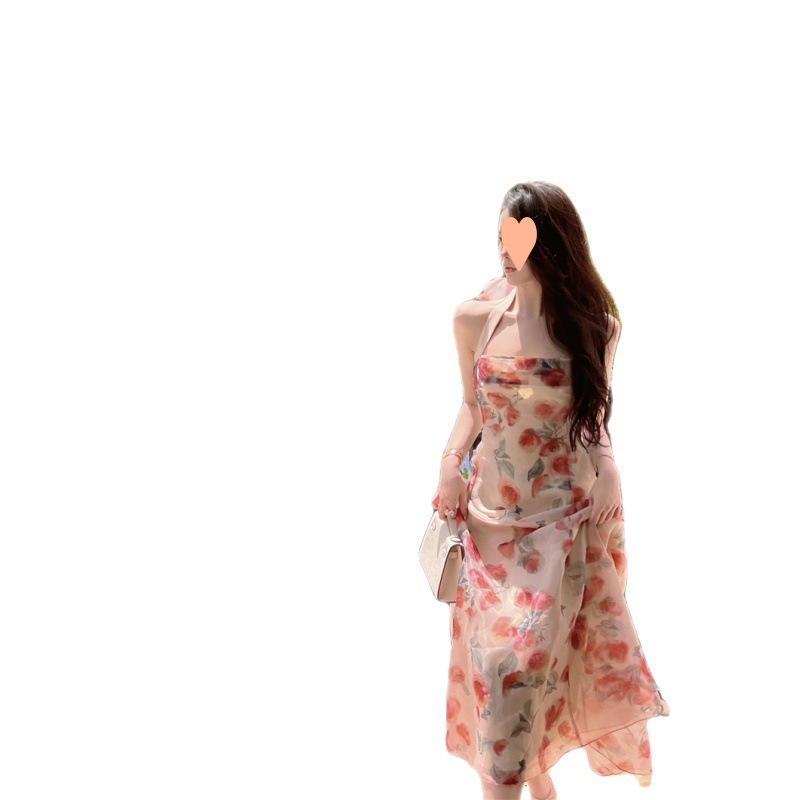 2022 New Stunning Chiffon Neck Dress Summer High-end Gentle First Love Fairy Skirt Elegant Super Fairy