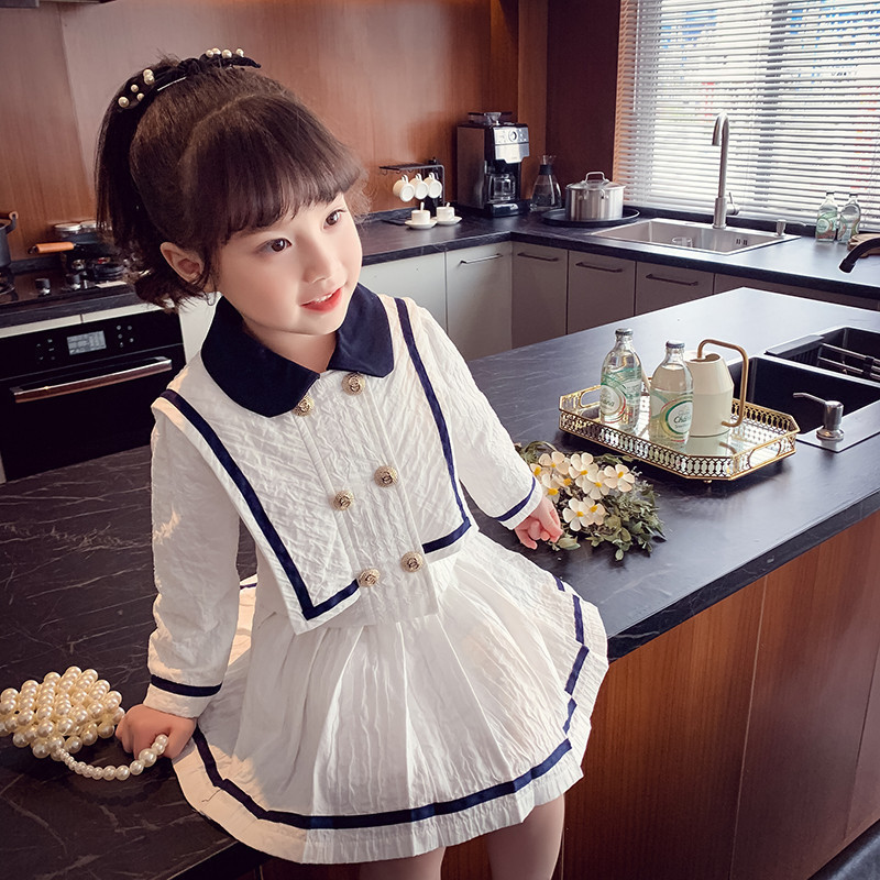 Girl's jk suit preppy style children's dress spring and autumn 2024 New pleated skirt children's clothing baby autumn skirt