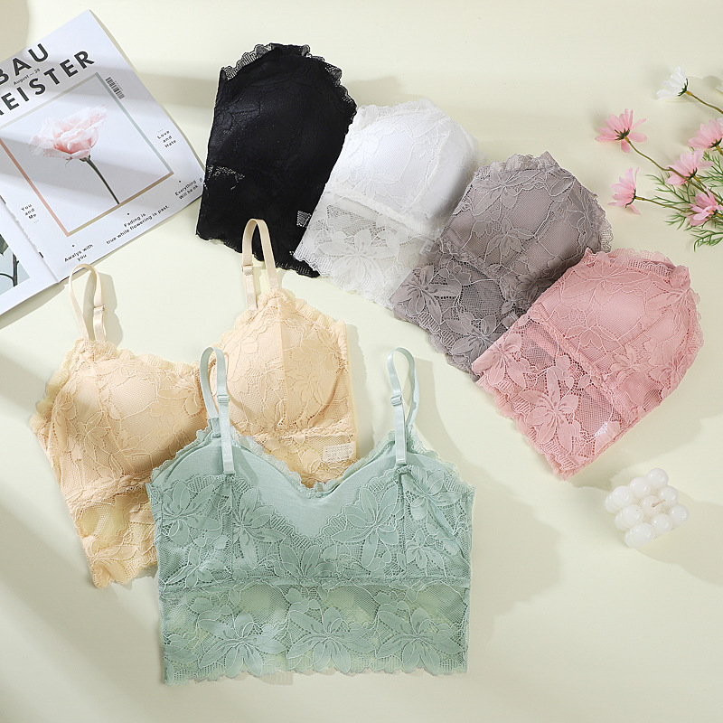 Lace wrapped chest beauty back underwear women's push up wireless detachable breathable Cup upper support comfortable beauty back sleep bra