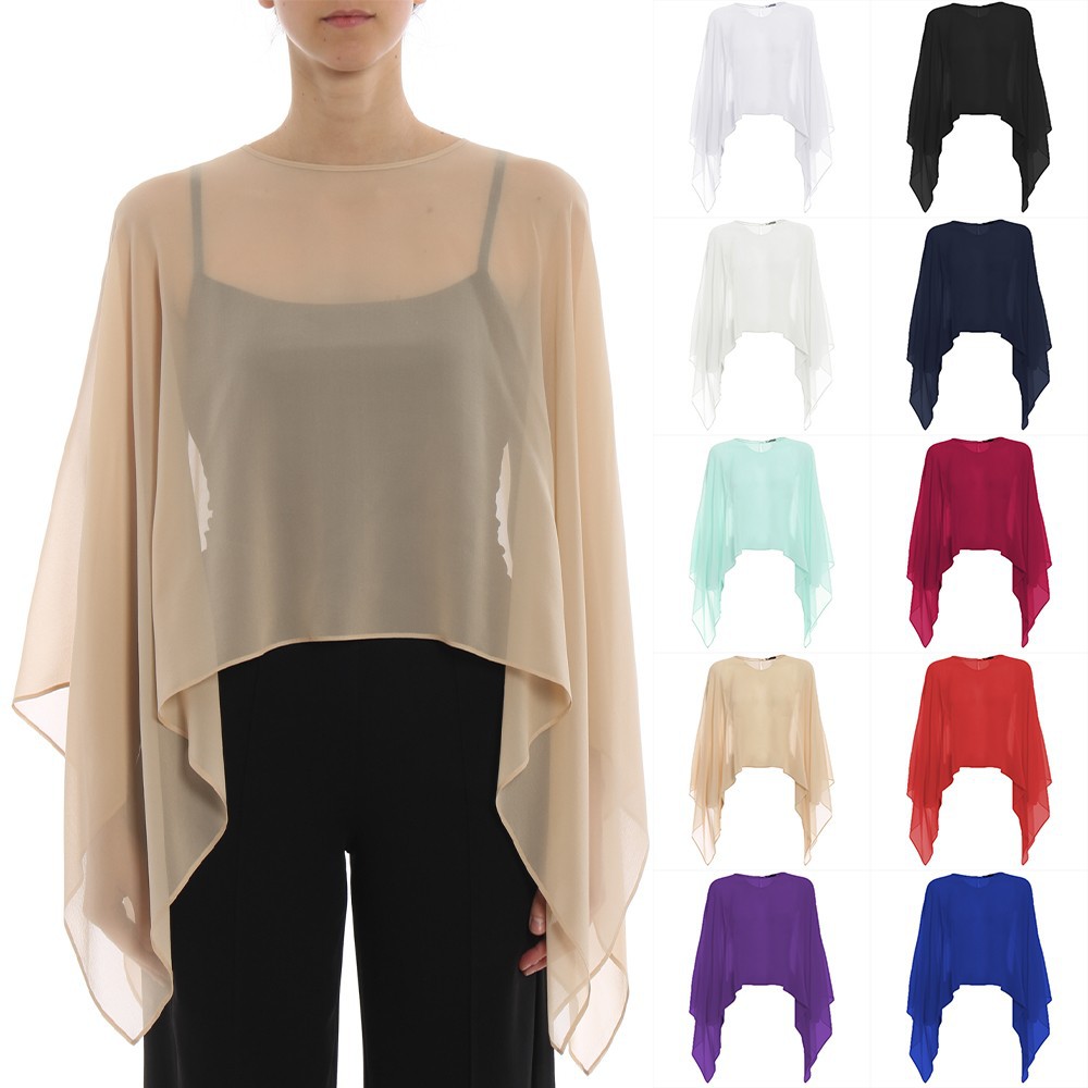 Short Pullover Solid Color Chiffon Cape Round Neck Thin Loose Breathable Sun Protection Shawl All-Match Simple Cape