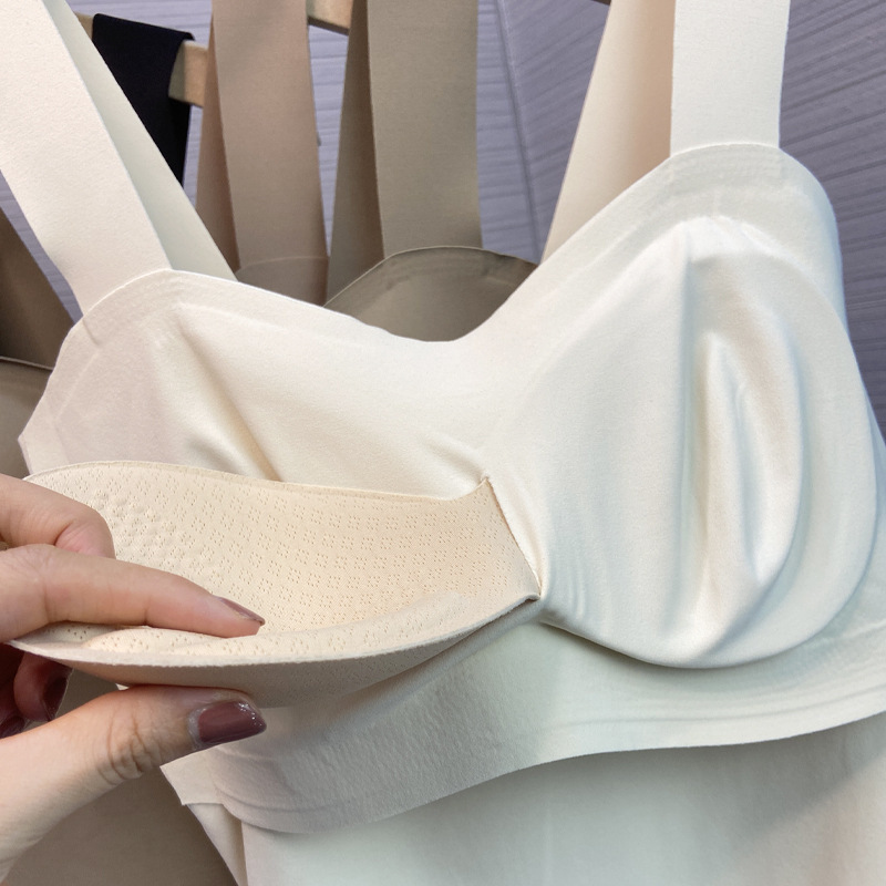 Wide Shoulder Strap Non-marking Camisole Women's Vest with Chest Pad Base Beauty Back Ice Silk Outer Wear Slim-fit Latex Tube Top Women