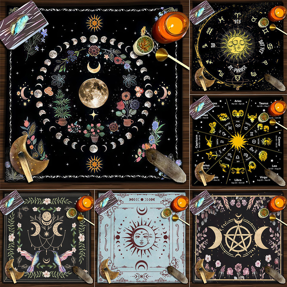 Tarot Tablecloth Tarot Tablecloth Cloth Mat Moon Phase Butterfly Flowers Sun Life Tree Flannel Tablecloth