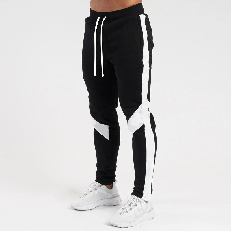 2023 Winter new color matching fleece-lined warm skinny pants men's sports pants fitness casual pants men