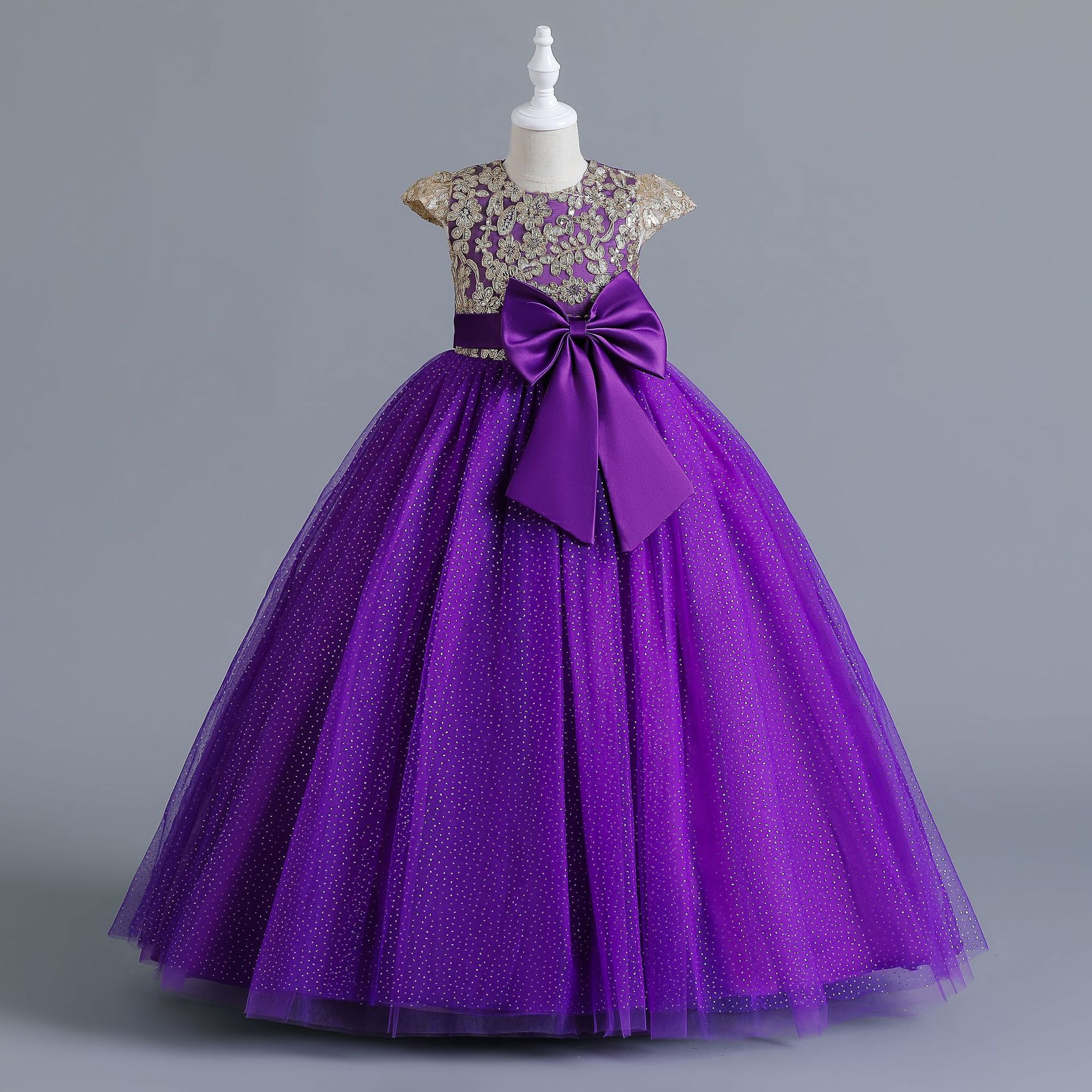 European and American Girl's Dress Large Children's Sleeveless Sequin Wedding Dress Flower Girl's Table Performance Princess Dress Long Dress