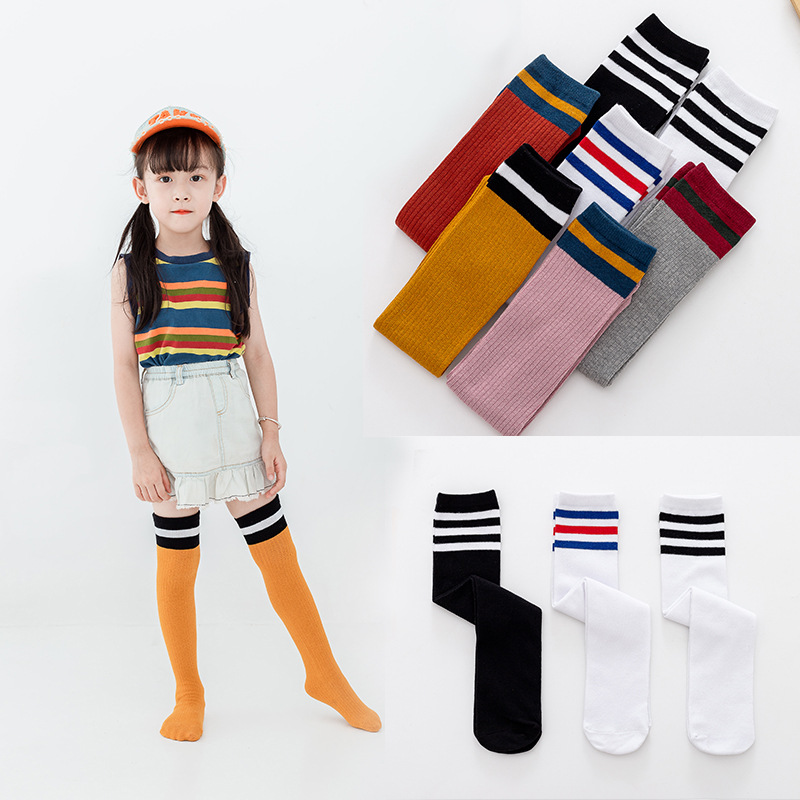 Children's socks spring and summer over-the-knee socks three bars calf socks College Wind long girls' cotton socks student socks