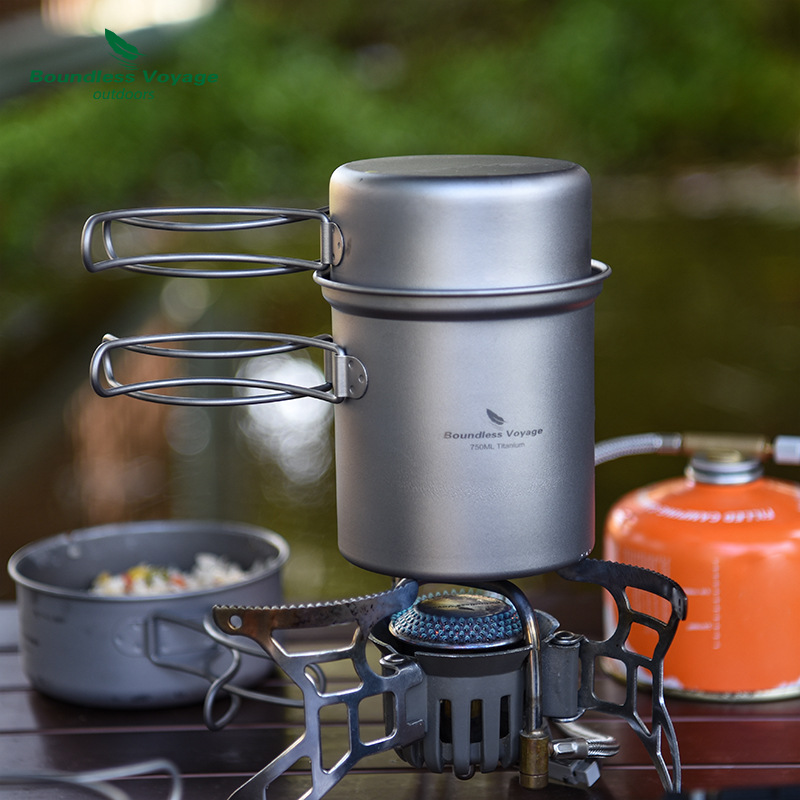 Biwei Pure Titanium Pot Titanium Plate Outdoor Wok Lightweight Set Pot Camping Cookware Two-piece Tableware Frying Pan Portable Cookware