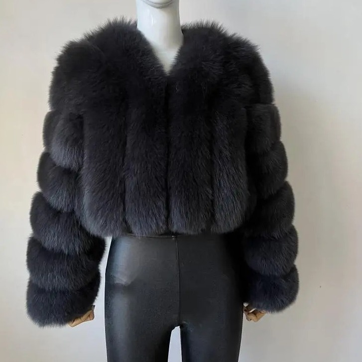 European and American new faux fox fur women's coat stitching short long sleeve fur faux fur coat women's clothing in stock