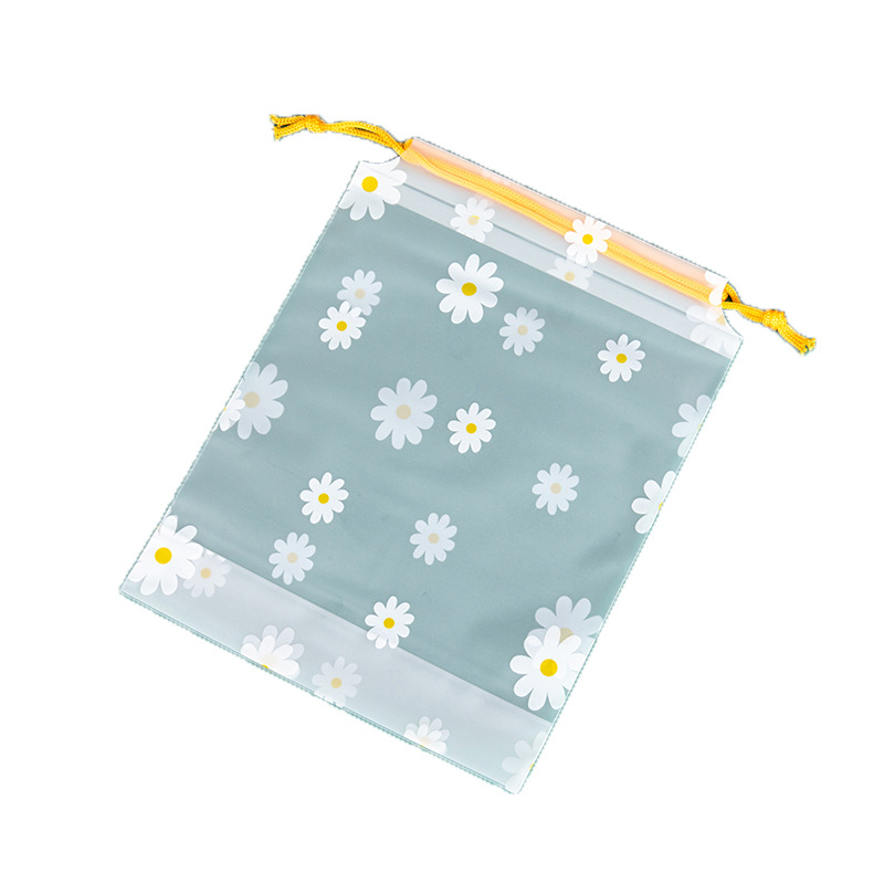Small chrysanthemum frosted drawstring bag gift box packaging clothing transparent storage bag cosmetic drawstring small bag wholesale