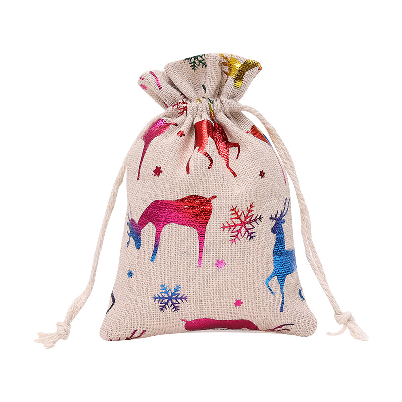 Factory Direct cotton and linen bronzing gift bag Christmas linen children candy bag drawstring drawstring drawstring gift bag wholesale