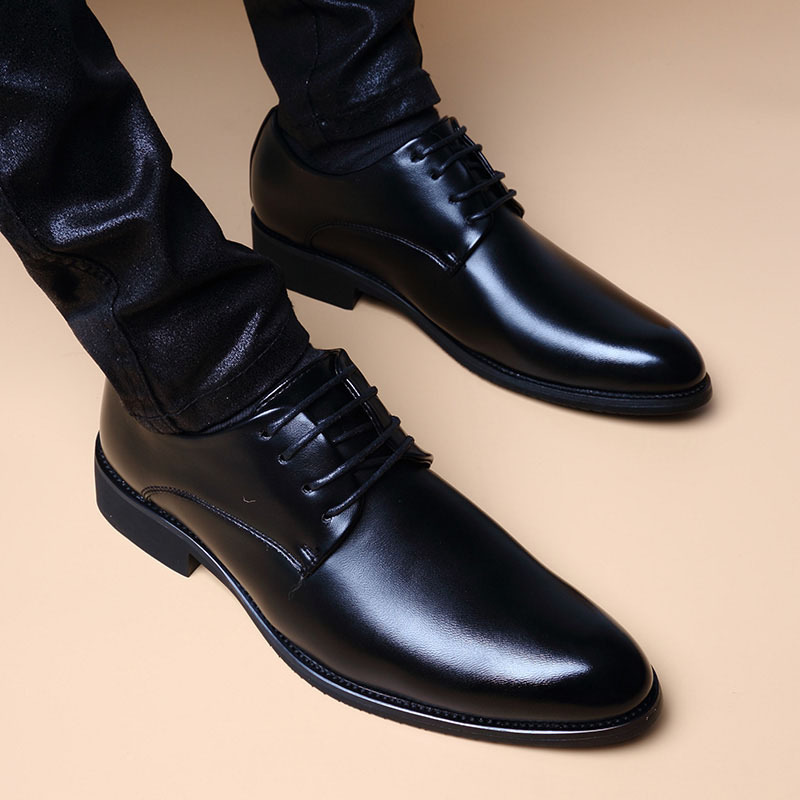 Summer Korean-style British Pointed Toe Height-increasing Leather Shoes Men's Business Casual Shoes Youth Lace-up Dress Fashionable Men's Shoes
