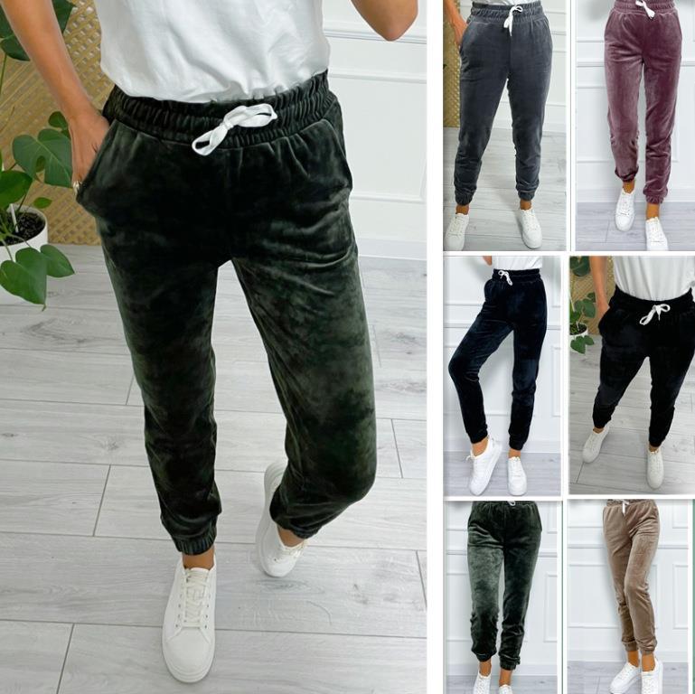 2023 European and American cross-border autumn and winter versatile ankle-tied women's elastic waist lace-up Korean velvet casual pants sports pants