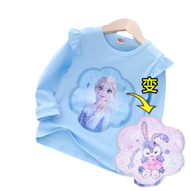 Children's autumn bottoming shirt girls long sleeve T-shirt double-sided color change sequins explosions princess coat cotton a generation of hair