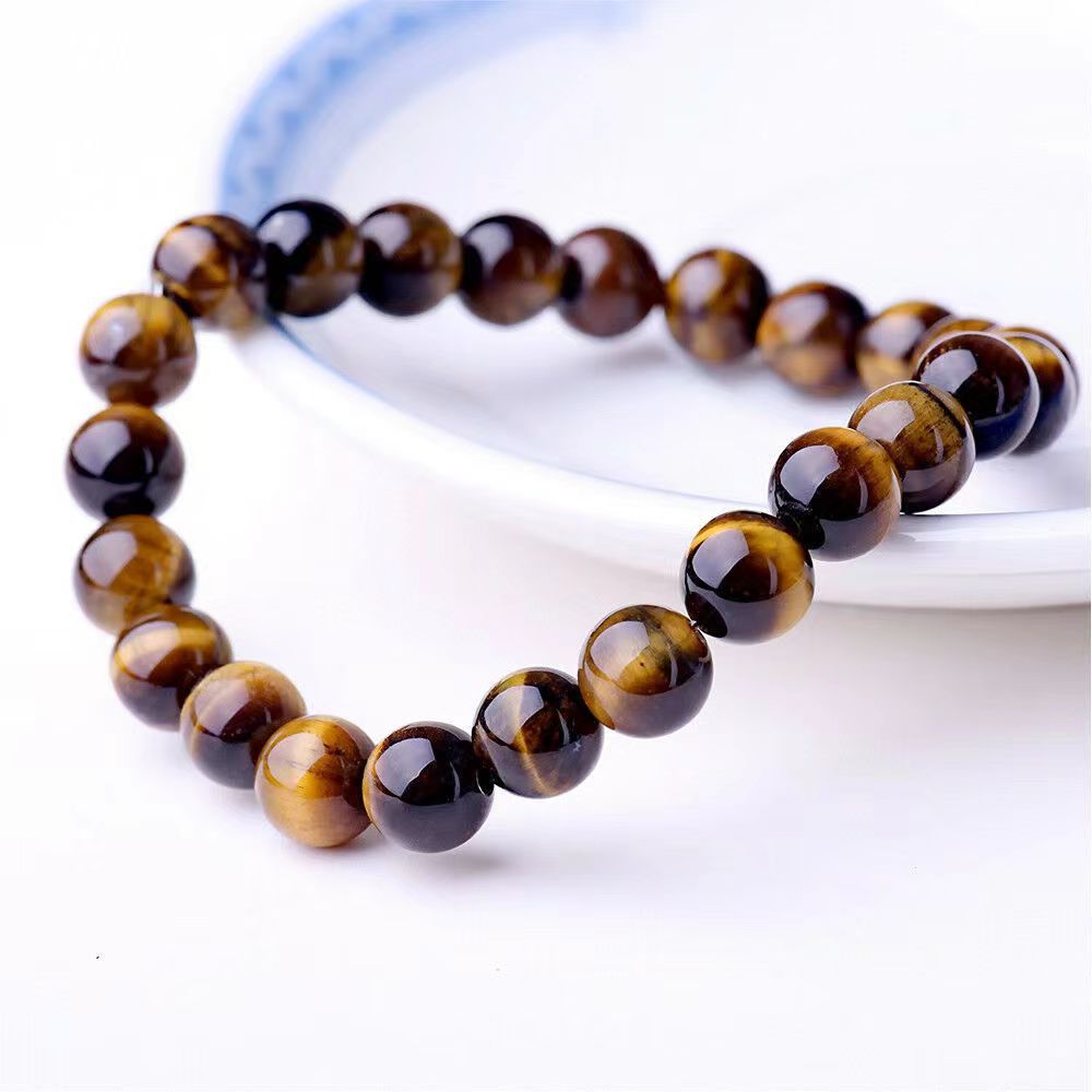 Europe and the United States cross-border AliExpress AMZ new natural semi-precious stone volcanic stone tiger's eye obsidian black crystal bracelet