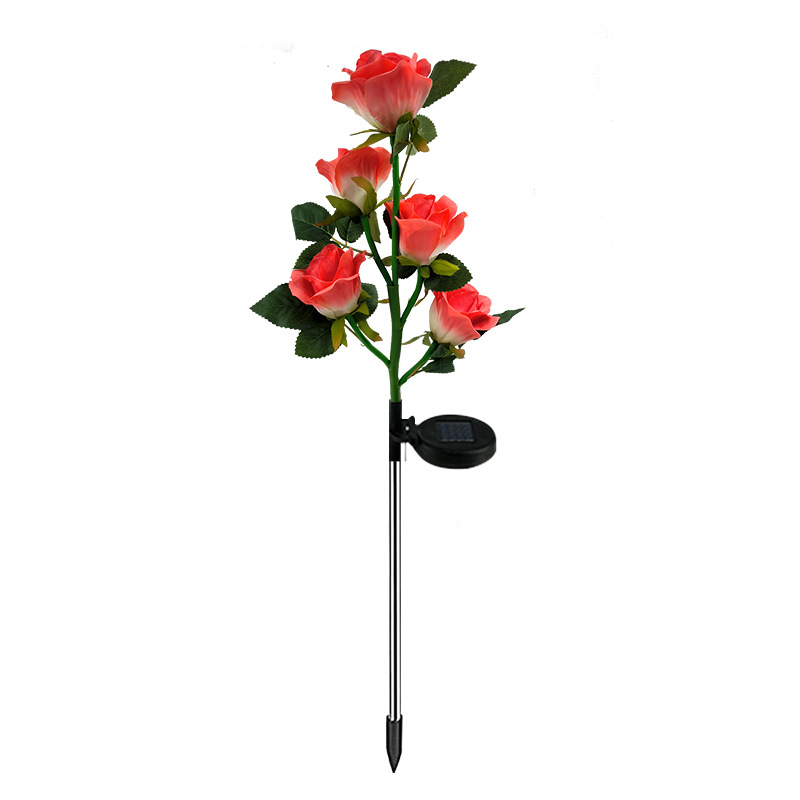 Cross-border new 5 Solar rose LED lights outdoor lawn floor garden artificial flower decorative landscape lights