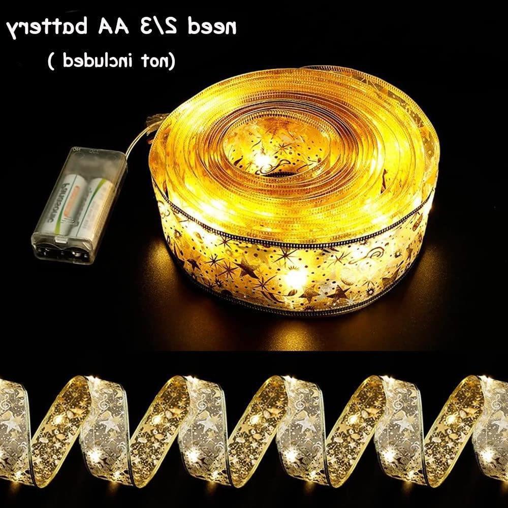 Christmas Ribbon LED Light String Christmas Decorations Christmas Tree Decoration Pendant Gift Bronzing Double Layer Ribbon