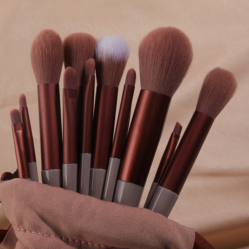 Net Red 13 milk tea color makeup brush set full set of powder brush eye shadow powder brush quick drying soft wool beginners