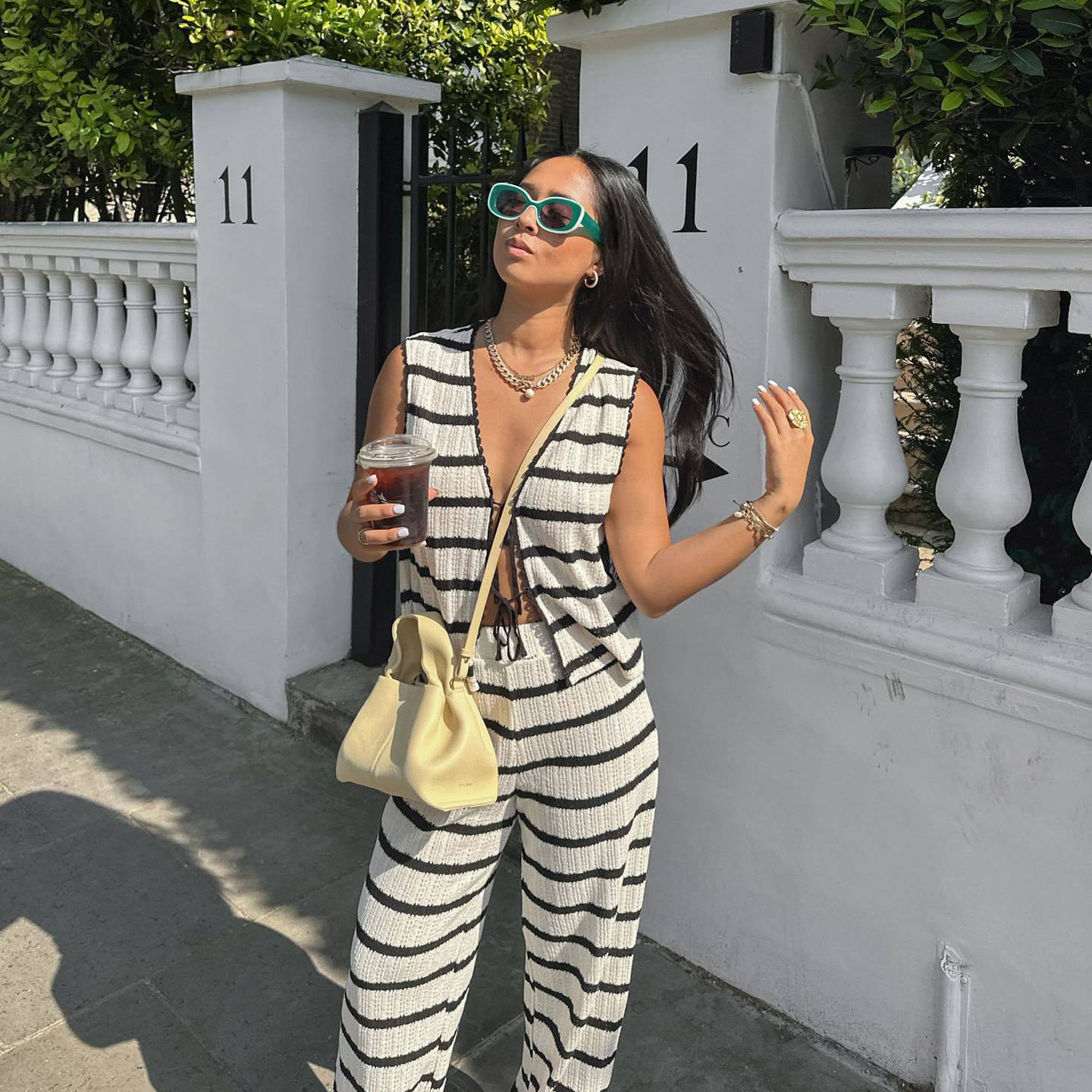 Cross-border casual suit knitted lace-up cardigan vest top + casual trousers two pieces suit women's clothing 8LS2693