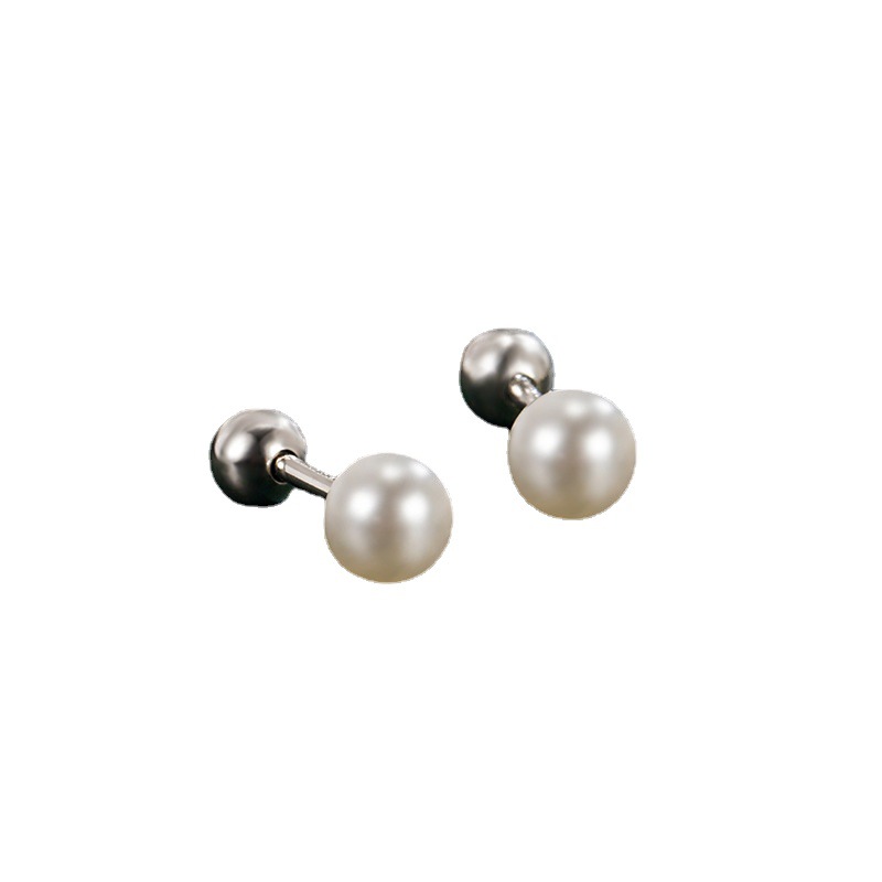 Freshwater pearl stud earrings female screw twist stud earrings sweet single Pearl exquisite Japanese girl temperament simple small