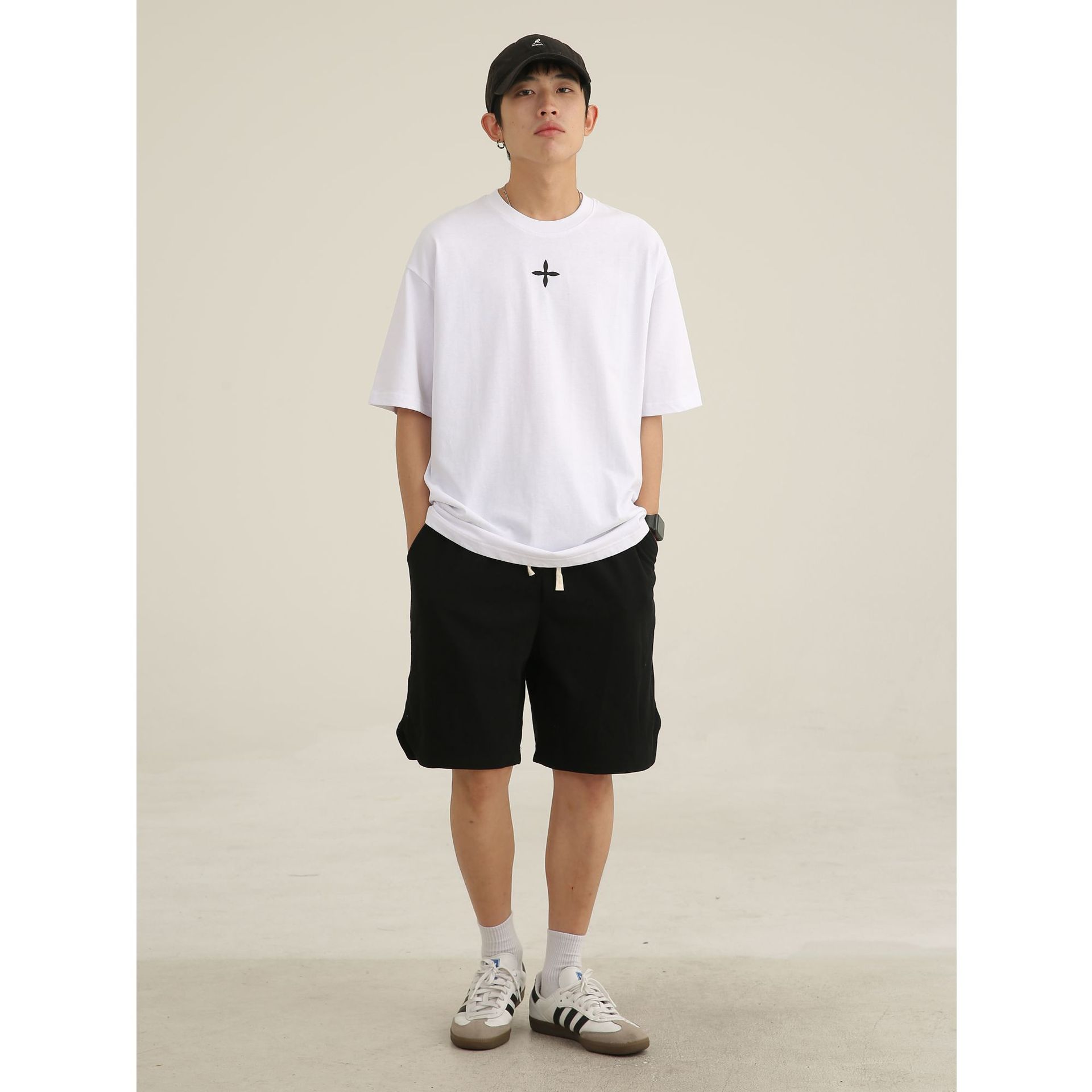 TPY2022 American Short Sleeve Men's Summer Cross Printed Trendy Men's T-shirt Heavy 300g Loose Half Sleeve Half Sleeve