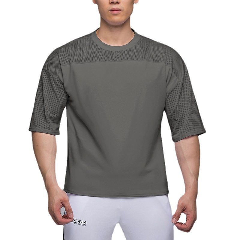 Cross-border Large Size Light Plate Men's Short-sleeved Mesh Cloth Breathable Comfortable T-shirt Sports Leisure GYM Training Hot New Style
