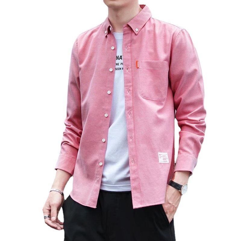 2022 Spring and Autumn New Men's Non-ironing Business Shirt Trendy Casual Slim-fit Retro Solid Color Long-sleeved Men's Shirt