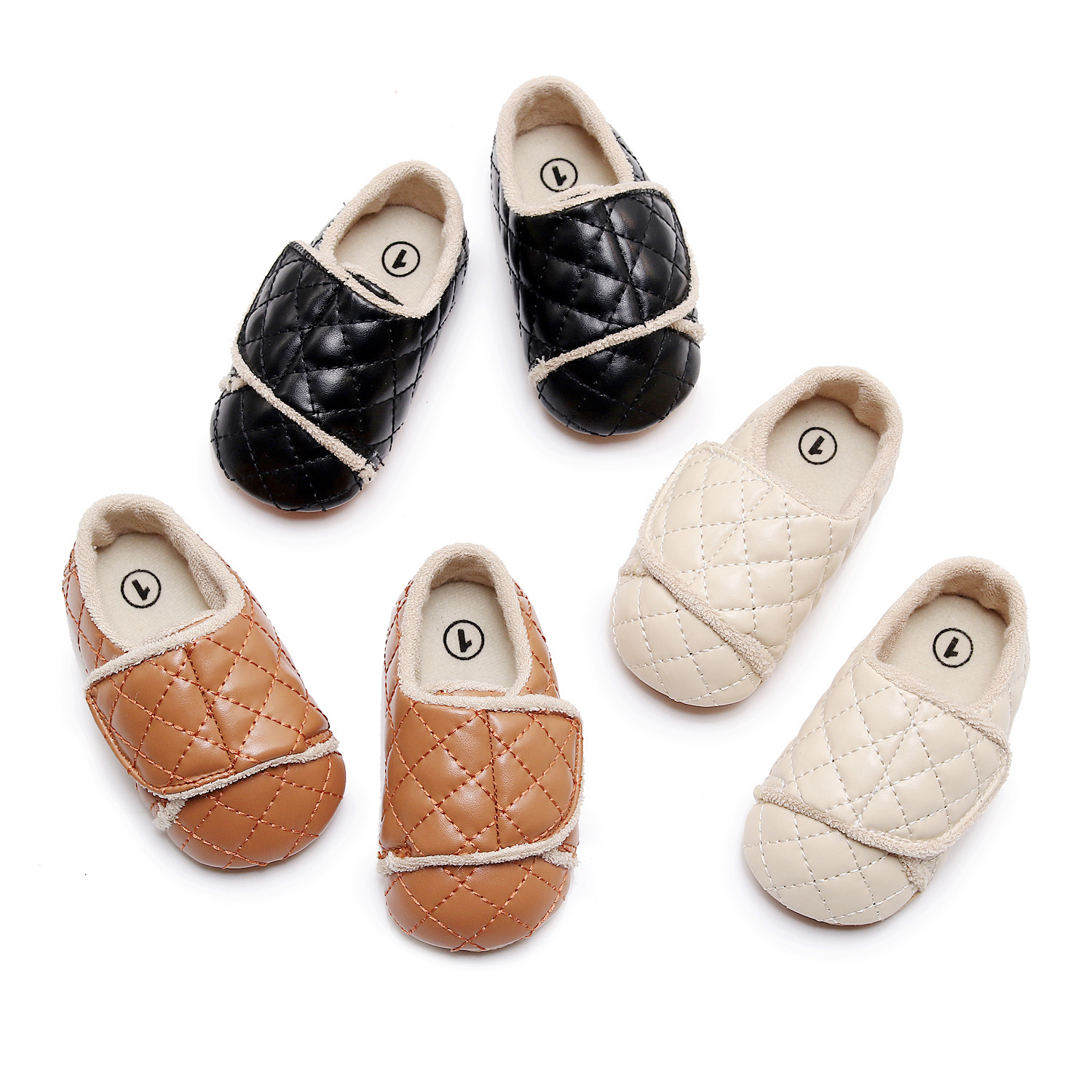 2023 Factory Direct Sales Spring New PU Diamond Check Baby Toddler Shoes Velcro Children's Shoes One Piece Dropshipping