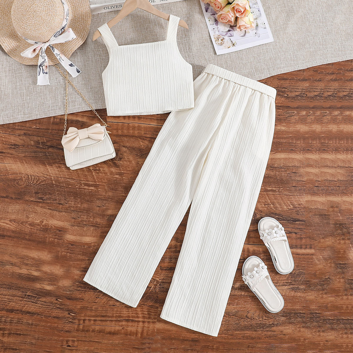 ins cross-border children's clothing French short strap floral vest casual pants girls suit Amazon children's clothing fashion