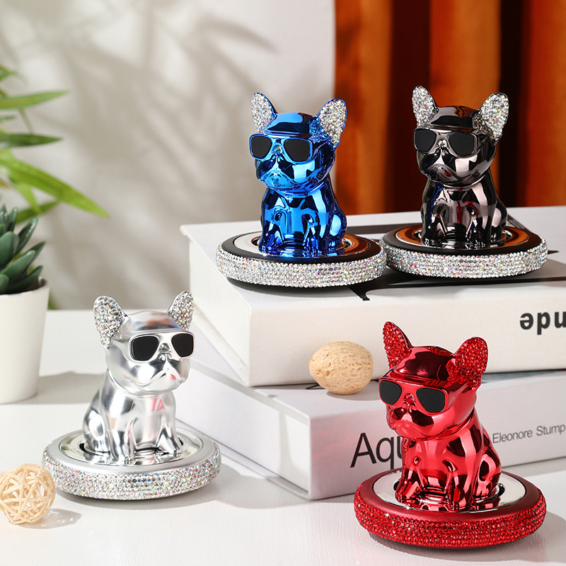 Diamond-encrusted sunglasses shaking head dog car perfume ornaments with diamond Bulldog car solid aromatherapy car interior decorations_voghion.com