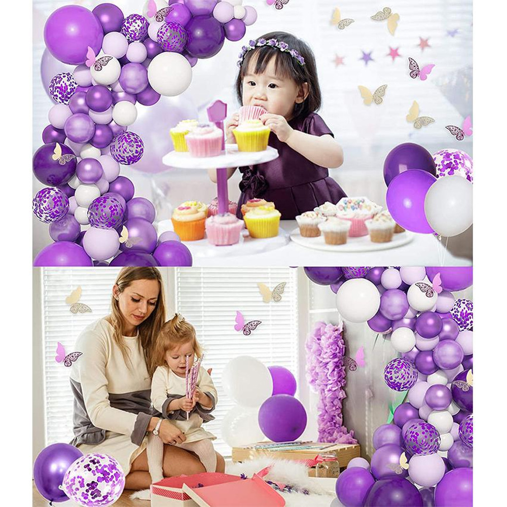 Amazon Cross-border Metal Purple Balloon Chain Birthday Party Wedding Layout with Hollow Butterfly Scene Layout