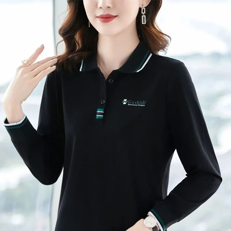 New long-sleeved T-shirt women's lapel polo shirt autumn plus size loose middle-aged mom casual collar top women's fashion