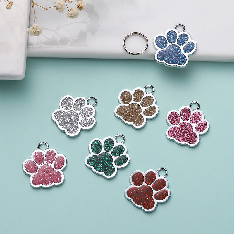 Glitter paw print dog tag zinc alloy pet tag glitter footprint lettering pet card cross-border source metal dog tag