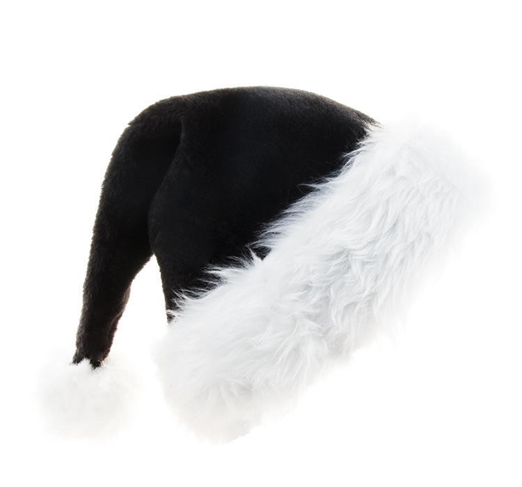 Yihang Cross-border New Black Plush Christmas Hat Thickened Plush Big Ball Christmas Halloween Party Hat_voghion.com
