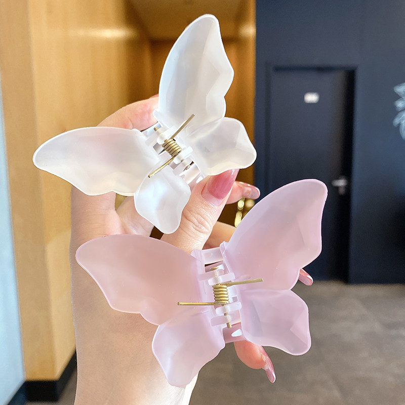 仙氣飄飄~透明蝴蝶半扎發抓夾女夏髮夾後腦勺夾子磨砂鯊魚夾發卡