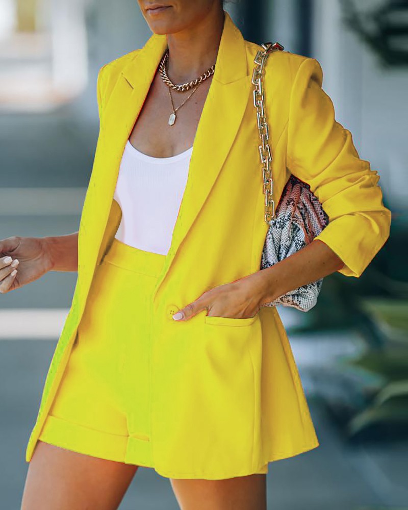 2023wish European and American cross-border top shorts suit suit sexy temperament women's fashion casual lapel cardigan