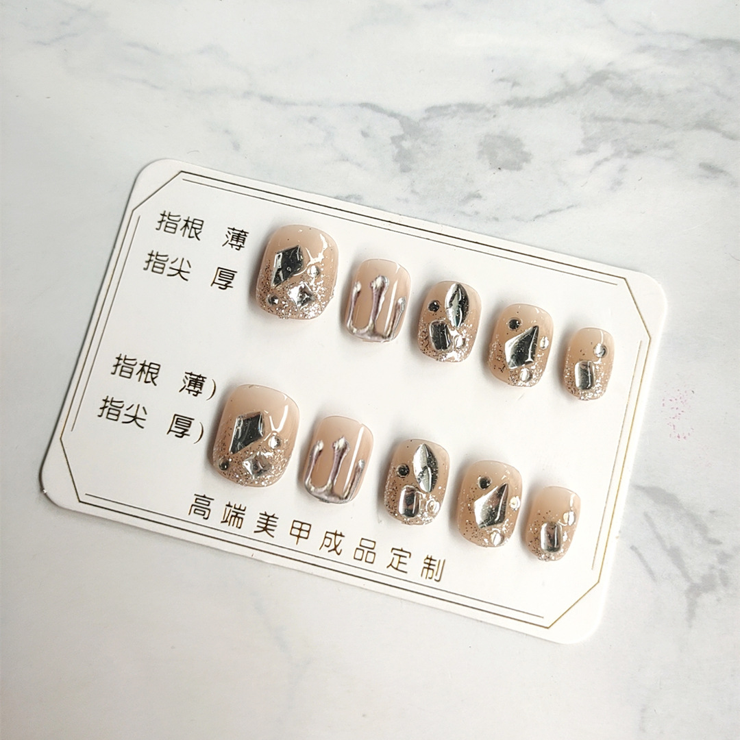 371-scattered Star river wearing nail detachable wearable nail finish wholesale flash rhinestone fake nail patch
