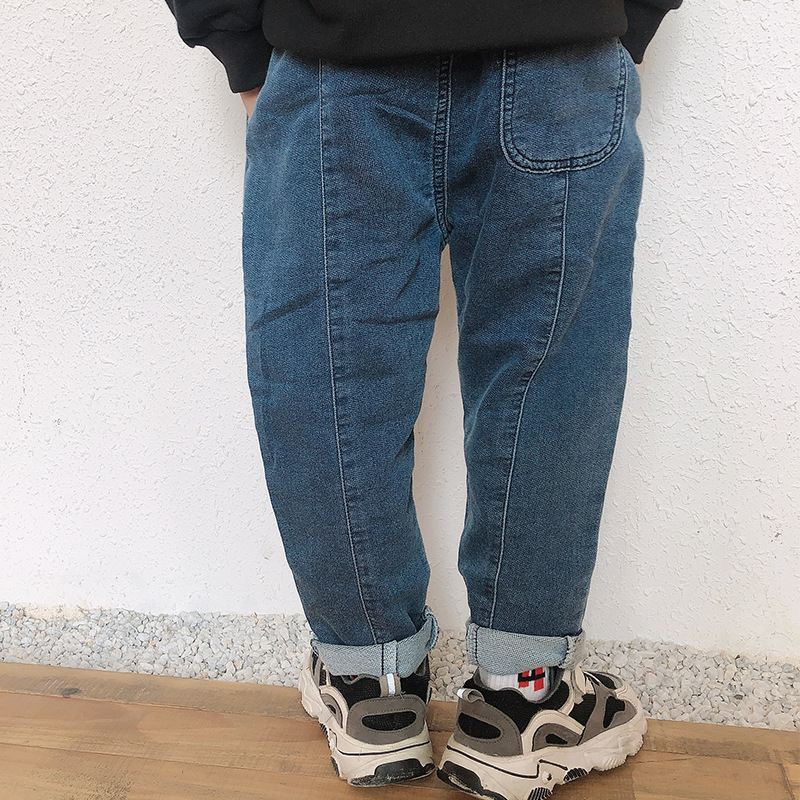 Japanese Early Autumn New Children's Wear Jeans Korean Style Western Style Children's Trousers for Boys Elastic Loose Autumn Bottoms
