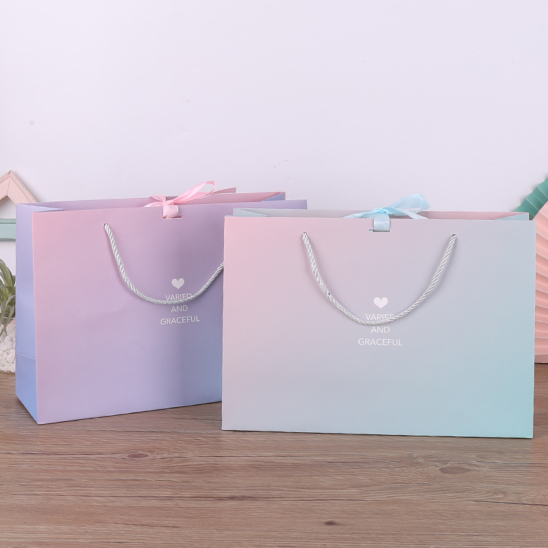 Spot ins Style Gradient Blue Purple Gift Bag Ribbon Bow Oversized Garment Packaging Bag