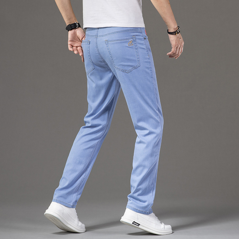 Ice Silk Lyocell Ultra-thin High-end Men's Jeans Summer Thin Straight Loose Trousers Stretch Casual Pants