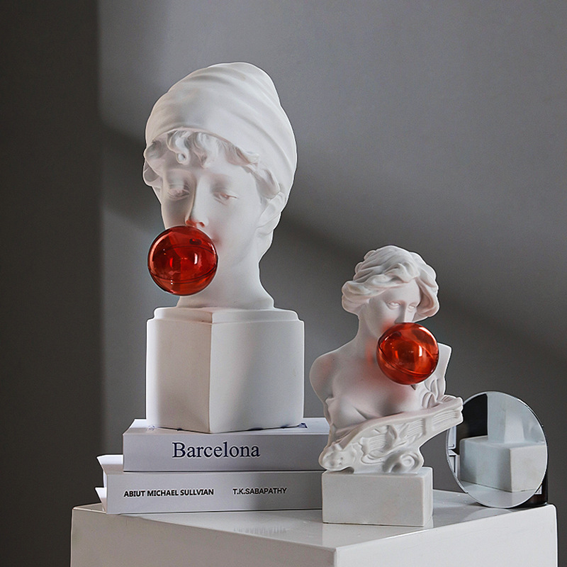 Creative Bubble Blowing David Sculpture Plaster Statue Wine Cabinet Ornaments Home Accessories Art Nordic Living Room Entrance Decoration
