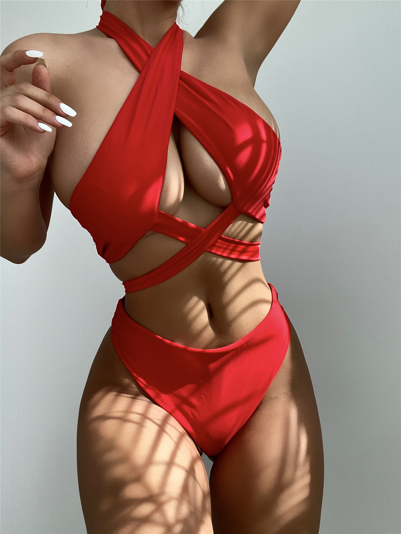 AliExpress European and American Foreign Trade Women's Split Swimsuit Sexy Neck Strap Bikini 1014WZ