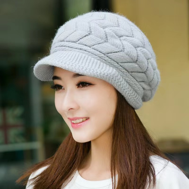 Cross-border middle-aged and elderly autumn and winter warm knitted wool hat fleece-lined Korean style fashionable all-match beret female winter