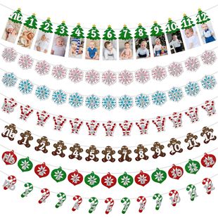 Baby's one-year-old photo clip Christmas tree snowflake December photo Garland one-year-old birthday Christmas decoration pull flag