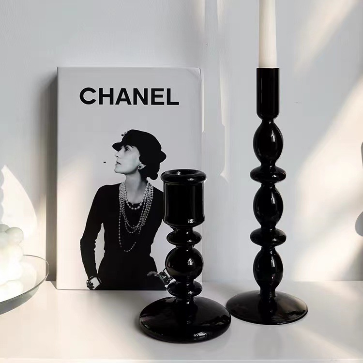 Photo Decorative Props ins Style Black Glass Candlestick Ornaments Nordic Light Luxury Home Clothing Store Simple Tray